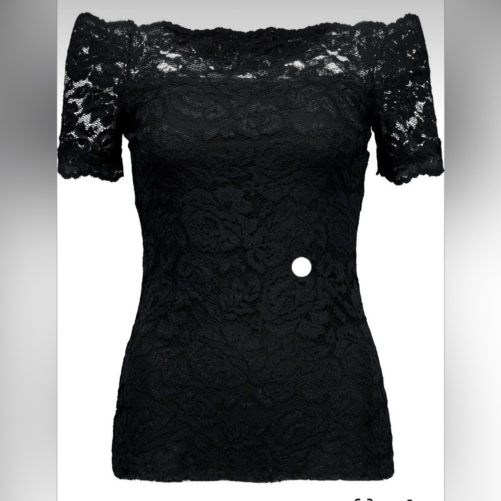 L'AGENCE Black Lace Off-Shoulder Short Sleeve Top